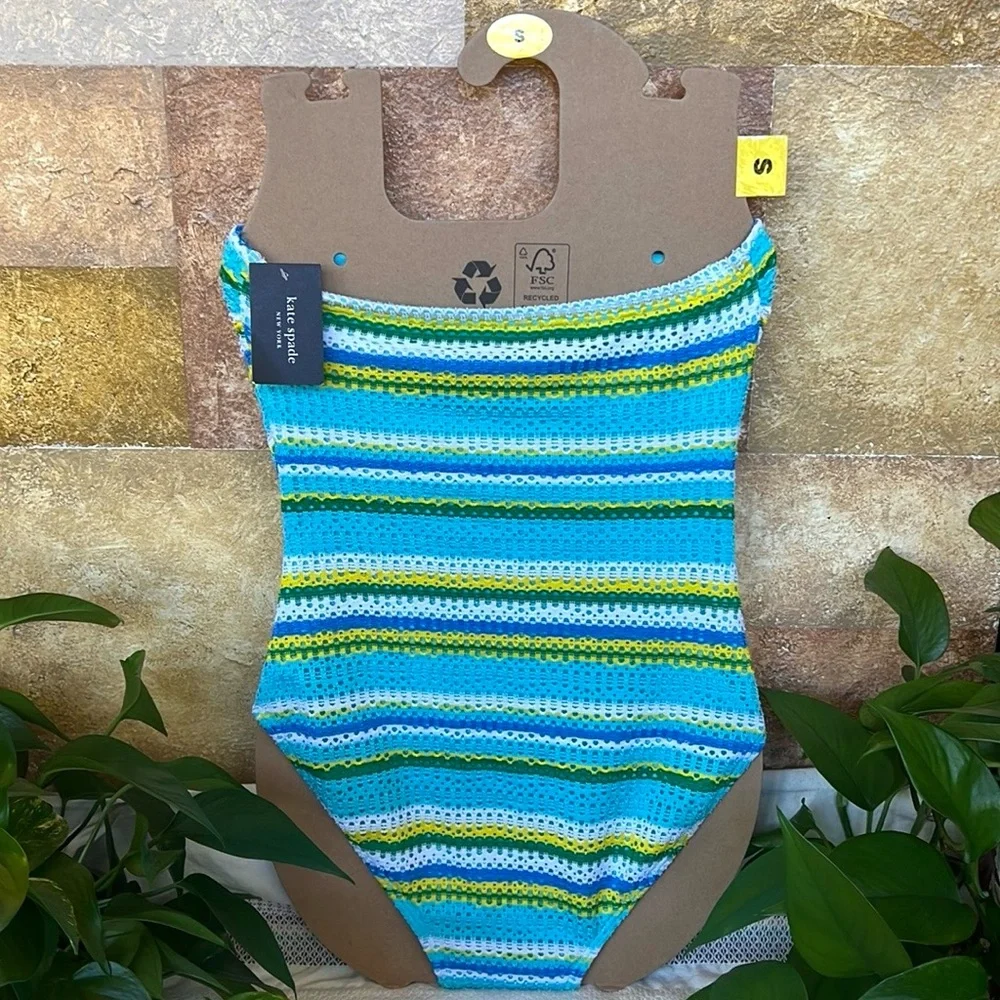 NEW Kate Spade Women’s Stripe Riviera Strapless/Halter One Piece Swimsuit Size S
